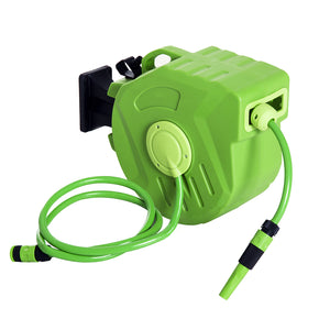 Dévidoir Mural Enrouleur Automatique pivotant 180° Tuyau 20 + 2 m avec Lance arrosage Support Mural intégré Vert