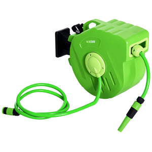 Dévidoir Mural Enrouleur Automatique pivotant 180° Tuyau 20 + 2 m avec Lance arrosage Support Mural intégré Vert