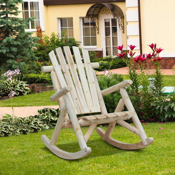 Fauteuil de Jardin Adirondack à Bascule Rocking Chair Style néo-rétro Assise Dossier Ergonomique Bois Naturel de pin