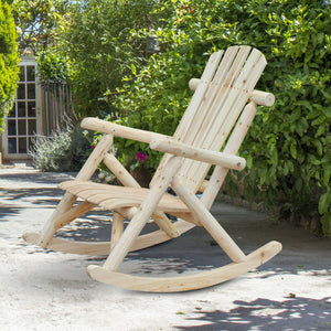 Fauteuil de Jardin Adirondack à Bascule Rocking Chair Style néo-rétro Assise Dossier Ergonomique Bois Naturel de pin