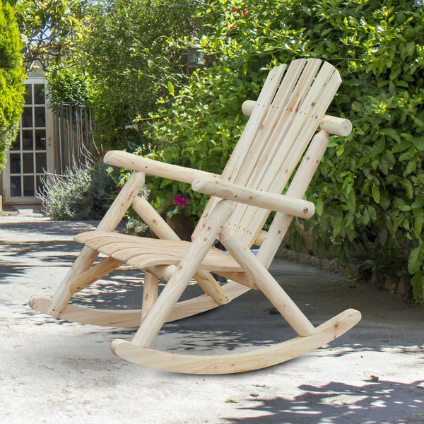 Fauteuil de Jardin Adirondack à Bascule Rocking Chair Style néo-rétro Assise Dossier Ergonomique Bois Naturel de pin