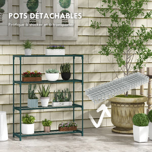 Étagère à Fleurs Supports de Pots Porte Plante 4 niveaux, intérieur et extérieur en acier, dim. 89L x 28l x 107H cm, vert