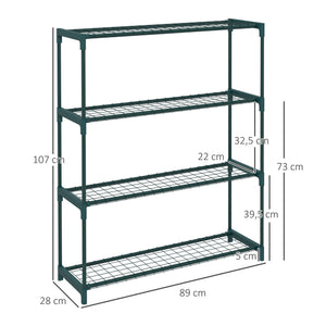 Étagère à Fleurs Supports de Pots Porte Plante 4 niveaux, intérieur et extérieur en acier, dim. 89L x 28l x 107H cm, vert