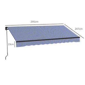 Store banne manuel rétractable 3 x 2,5 m store pour balcon inclinaison réglable manivelle cadre en aluminium polyester Anti-UV bleu et blanc
