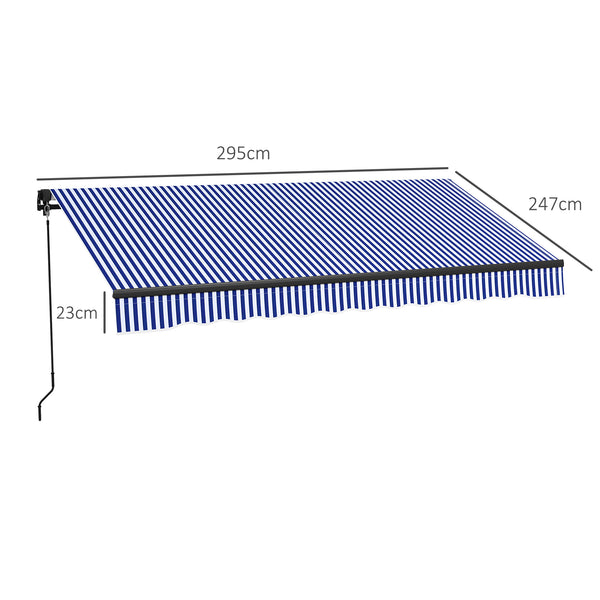 Store banne manuel rétractable 3 x 2,5 m store pour balcon inclinaison réglable manivelle cadre en aluminium polyester Anti-UV bleu et blanc