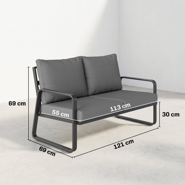 Canapé de Jardin 2 Places avec Coussins Épais, Housses Amovibles et Accoudoirs Modernes, Salon de Jardin Capacité 240 kg, Canapé d'Extérieur pour Balcon, Gris Clair
