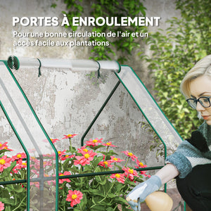 Mini Serre de Jardin mini serre tunnel 360L x 90l x 90H cm toit pointu Acier PE Haute densité 140 g/m² Anti-UV fenêtres avec Zip enroulables Transparent