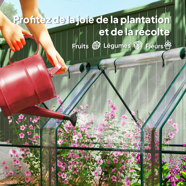 Mini Serre de Jardin mini serre tunnel 360L x 90l x 90H cm toit pointu Acier PE Haute densité 140 g/m² Anti-UV fenêtres avec Zip enroulables Transparent