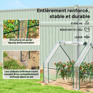 Mini Serre de Jardin mini serre tunnel 360L x 90l x 90H cm toit pointu Acier PE Haute densité 140 g/m² Anti-UV fenêtres avec Zip enroulables Transparent