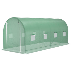 Serre de Jardin Tunnel Surface Sol 10 m² 5L x 2l x 2,05H m châssis Tubulaire renforcé Porte zippée 8 fenêtres enroulables Vert