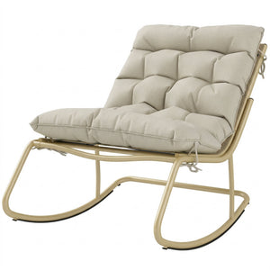 Fauteuil à bascule d'extérieur avec assise extra large 64 cm et coussin moelleux, fauteuil de jardin, balcon, véranda, kaki