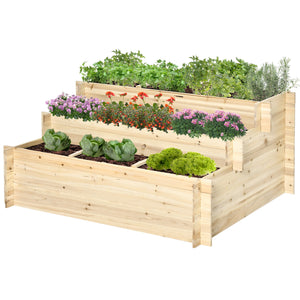 Jardinière sur pieds à 3 niveaux carré potager de jardin avec 9 compartiments en bois de sapin et tissu non tissé dim. 117L x 100l x 54H cm bois naturel