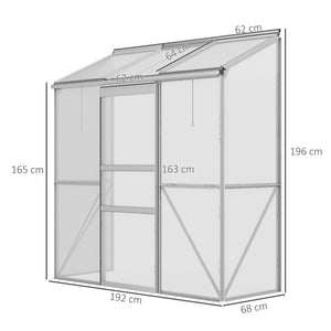Serre adossée, serre de jardin, fenêtres ouvrables à 5 niveaux, panneau en polycarbonate, cadre en aluminium, 192 x 68 x 196 cm, transparent