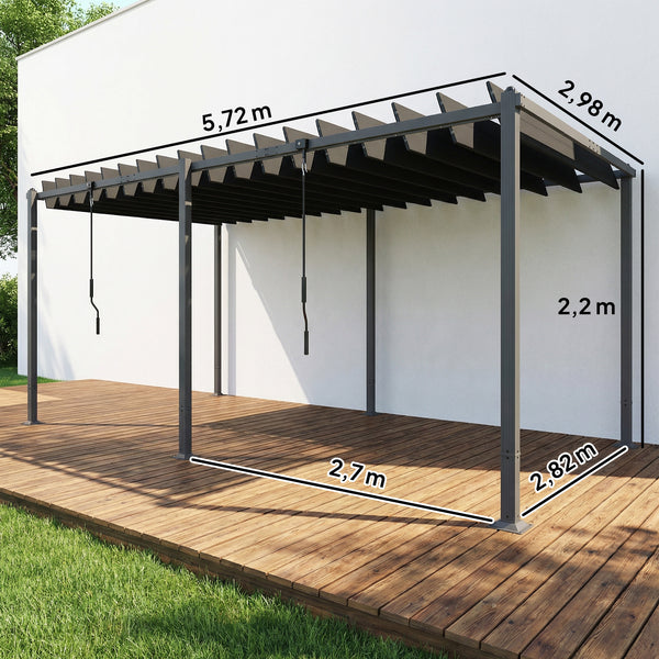 Pergola XXL 5,7x3m avec Toit à Lames Orientables 0-90° - Tonnelle de Jardin en Aluminium et Acier - Abri Terrasse Grande Capacité 11 Personnes, UV50+, 12 Vis d'Expansion, Gris Anthracite