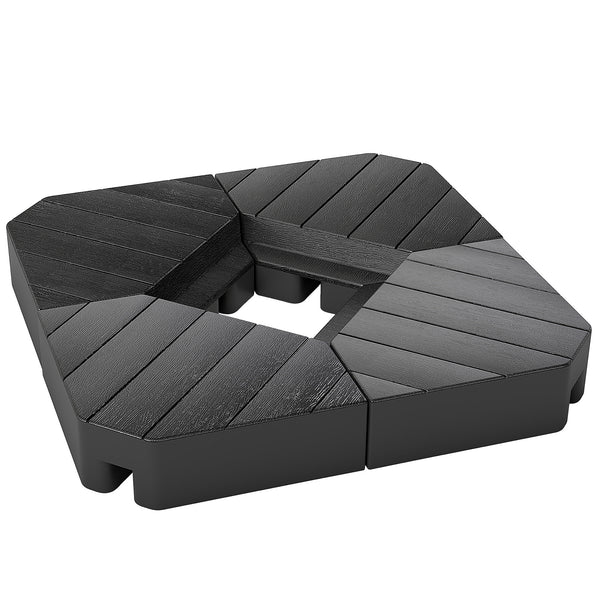 Lot de 4 dalles de parasol Poids de lestage carré pour parasols déportés pieds croix - à remplir d'eau ou de sable jusqu'à 60/80 kg - Noir