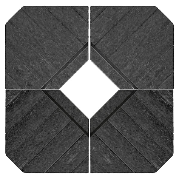 Lot de 4 dalles de parasol Poids de lestage carré pour parasols déportés pieds croix - à remplir d'eau ou de sable jusqu'à 60/80 kg - Noir