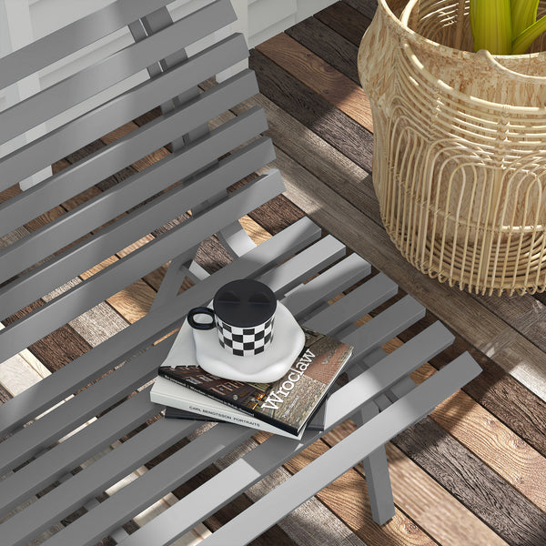 Banc de jardin banquette extérieur 2 Places Assise Dossier à Lattes, en aluminium, dim. 123L x 67l x 79H cm, gris