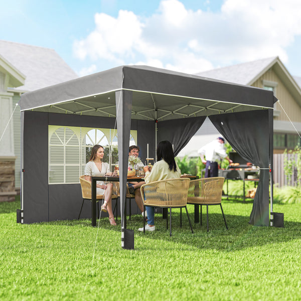 Tonnelle de jardin exterieur 3x3m, tonnelle pliante avec parois latérales, protection UV 50+, sac de transport, hauteur réglable, tente de réception avec fenêtre et porte zippée, gris foncé
