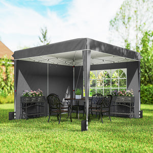 Tonnelle de jardin exterieur 3x3m, tonnelle pliante avec parois latérales, protection UV 50+, sac de transport, hauteur réglable, tente de réception avec fenêtre et porte zippée, gris foncé
