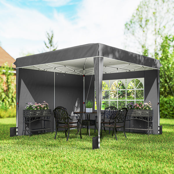 Tonnelle de jardin exterieur 3x3m, tonnelle pliante avec parois latérales, protection UV 50+, sac de transport, hauteur réglable, tente de réception avec fenêtre et porte zippée, gris foncé