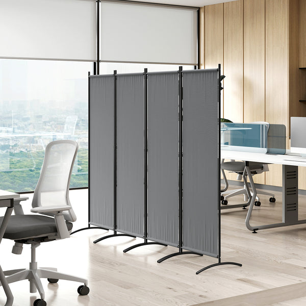 Paravent 221 x 172 cm, paravent de jardin à 4 panneaux, cloison de séparation avec pieds larges, pour terrasse, piscine, balcon, en tissu polyester de 180 g/m², gris foncé