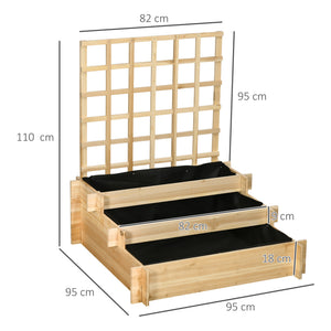 Carré potager jardinière à 3 étages avec treillis lit surélevé en bois sans fond pour plantes grimpantes, légumes, fleurs - bois naturel