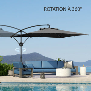 Parasol déporté carré 3 x 3 m, parasol de jardin extérieur avec manivelle, base croisée, parasol inclinable et rotation à 360°, toile polyester 180 g/m², protection UV UPF50+, gris foncé