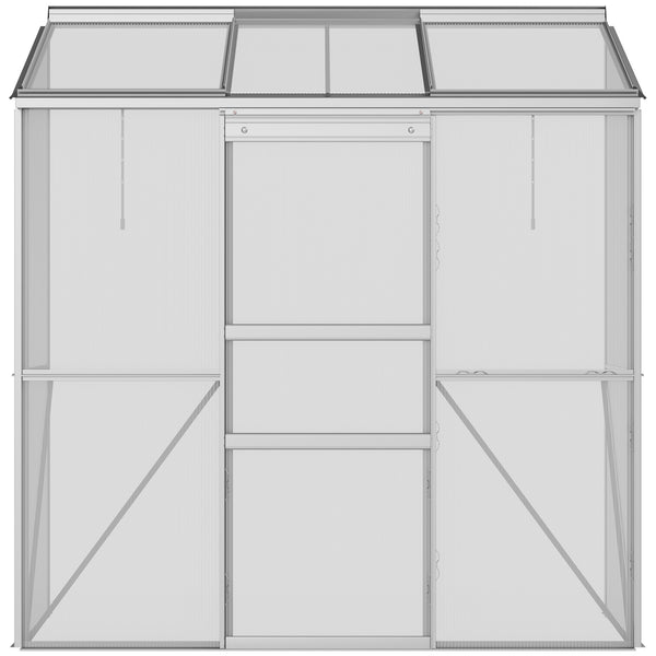 Serre adossée, serre de jardin, fenêtres ouvrables à 5 niveaux, panneau en polycarbonate, cadre en aluminium, 192 x 68 x 196 cm, transparent