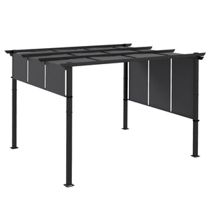 Pergola avec 3 toiles coulissantes 3,5 x 3 x 2,35 m structure acier noir toile polyester haute densité gris foncé