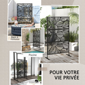Panneau brise vue décoratif paravent extérieur noir à motif végétal en acier - 122 x 45 x 198 cm, noir