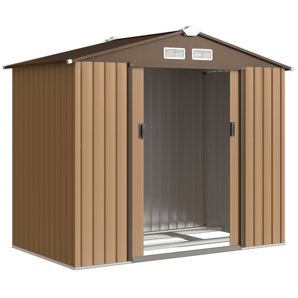 Abri de jardin 2,5 m² - remise pour outils avec kit de fondation - cabanon porte verrouillable - dim. 213L x 130l x 185H cm - tôle d'acier ocre