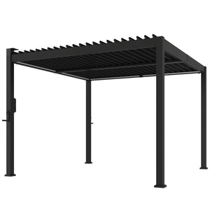 Pergola bioclimatique 3x3m avec lumières LED solaires, pergola à lames orientables, toit métallique, gouttières, manivelle, tonnelle de jardin abri terrasse, protection soleil, noir