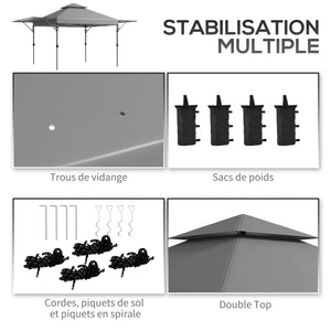 Tonnelle pop-up jardin barnum Pliant 5 x 3 m, tissu oxford avec 2 parois réglables, facile à monter, sac à transport à roulettes inclus gris