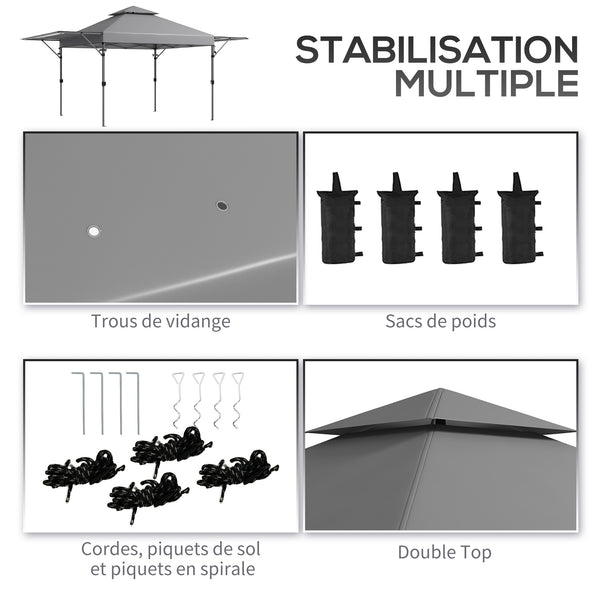 Tonnelle pop-up jardin barnum Pliant 5 x 3 m, tissu oxford avec 2 parois réglables, facile à monter, sac à transport à roulettes inclus gris