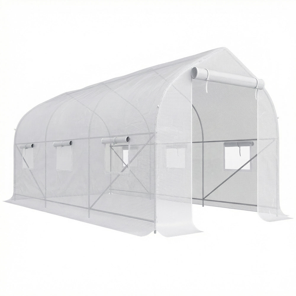 Serre tunnel de jardin 8m², serre de jardin tunnel 400x200x200cm avec 1 portes et 6 fenêtres, pour extérieur, toutes saisons, légumes, fruits, fleurs, bâche PE haute densité 140 g/m² blanc