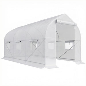 Serre tunnel de jardin 8m², serre de jardin tunnel 400x200x200cm avec 1 portes et 6 fenêtres, pour extérieur, toutes saisons, légumes, fruits, fleurs, bâche PE haute densité 140 g/m² blanc