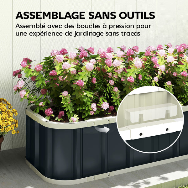 Jardinière surélevée en acier galvanisé, lit de jardin avec gants et bords pliés, carré potager de jardin pour fleurs, herbes, légumes, 165 x 52 x 31 cm, gris foncé