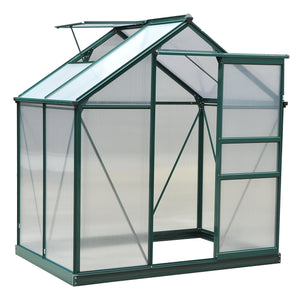 Serre de jardin polycarbonate 2,51 m² serre en aluminium pour le jardin 190 x 132 x 201 cm résistant aux UV, avec fondation renforcé, gouttière, lucarne et porte coulissant, Vert foncé