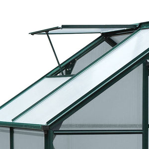 Serre de jardin polycarbonate 2,51 m² serre en aluminium pour le jardin 190 x 132 x 201 cm résistant aux UV, avec fondation renforcé, gouttière, lucarne et porte coulissant, Vert foncé