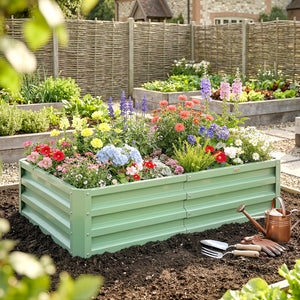 Carré Potager 120 x 60 x 30,5 cm, Potager Surélevé en Acier galvanisé pour Plantes légumes, Fleurs, Vert