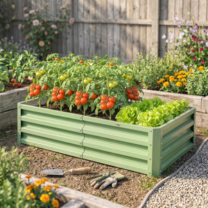Carré Potager 120 x 60 x 30,5 cm, Potager Surélevé en Acier galvanisé pour Plantes légumes, Fleurs, Vert