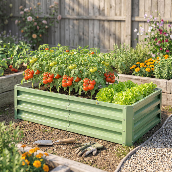 Carré Potager 120 x 60 x 30,5 cm, Potager Surélevé en Acier galvanisé pour Plantes légumes, Fleurs, Vert