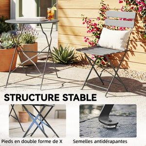 Ensemble de Bistrot Jardin 3 Pièces - Table et 2 Chaises Pliantes en Métal avec Double Protection Anti-Rouille - Petit Salon de Balcon Design pour Terrasse et Extérieur, Gris Anthracite