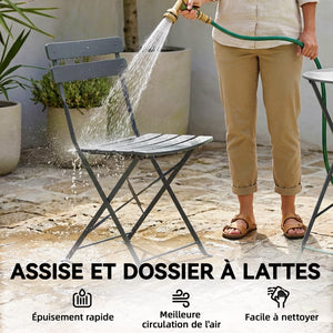 Ensemble de Bistrot Jardin 3 Pièces - Table et 2 Chaises Pliantes en Métal avec Double Protection Anti-Rouille - Petit Salon de Balcon Design pour Terrasse et Extérieur, Gris Anthracite