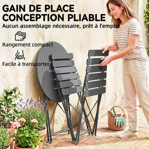 Ensemble de Bistrot Jardin 3 Pièces - Table et 2 Chaises Pliantes en Métal avec Double Protection Anti-Rouille - Petit Salon de Balcon Design pour Terrasse et Extérieur, Gris Anthracite