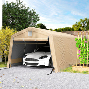 Tente garage carport dim. 6,2L x 3,3l x 2,4H m acier galvanisé robuste PE haute densité 150 g/m² imperméable anti-UV, 1 porte kaki et 2 aérations