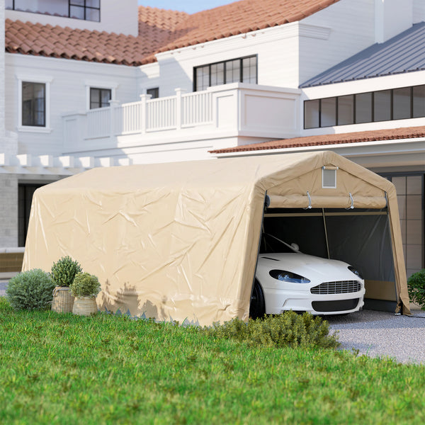 Tente garage carport dim. 6,2L x 3,3l x 2,4H m acier galvanisé robuste PE haute densité 150 g/m² imperméable anti-UV, 1 porte kaki et 2 aérations