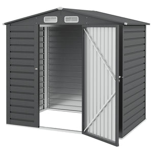 Abri de jardin en métal 2,27 m², facile à monter, structure en acier galvanisé améliorée, abri à outils extérieur, toiture 2 pans avec aérations, gants et cadenas inclus, 190x131x188cm, gris