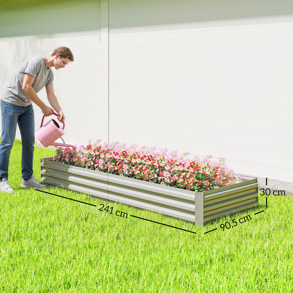 Carré Potager en Métal Modulable - Potager Surélevé 241x90,5x30cm en Acier Galvanisé - Jardinière Extérieur Anti-Rouille pour Légumes et Fleurs, Argent