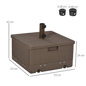 Pied de parasol base de lestage table d'appoint jardinière avec drainage roulettes et poignées PE et métal dim. 53L x 53l x 47H cm marron